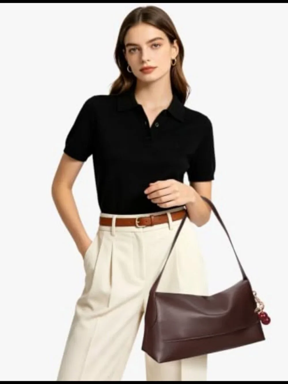 Faux Leather Hobo Shoulder Bag Large Detachable Cherry Charm Handbag